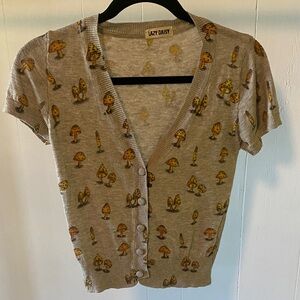 Mushroom Print Cardigan - Gray